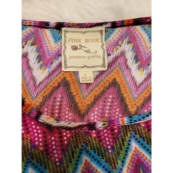 Pink Rose Size Large Multicolored Sheer Cropped Blouse - Picture 4 of 5